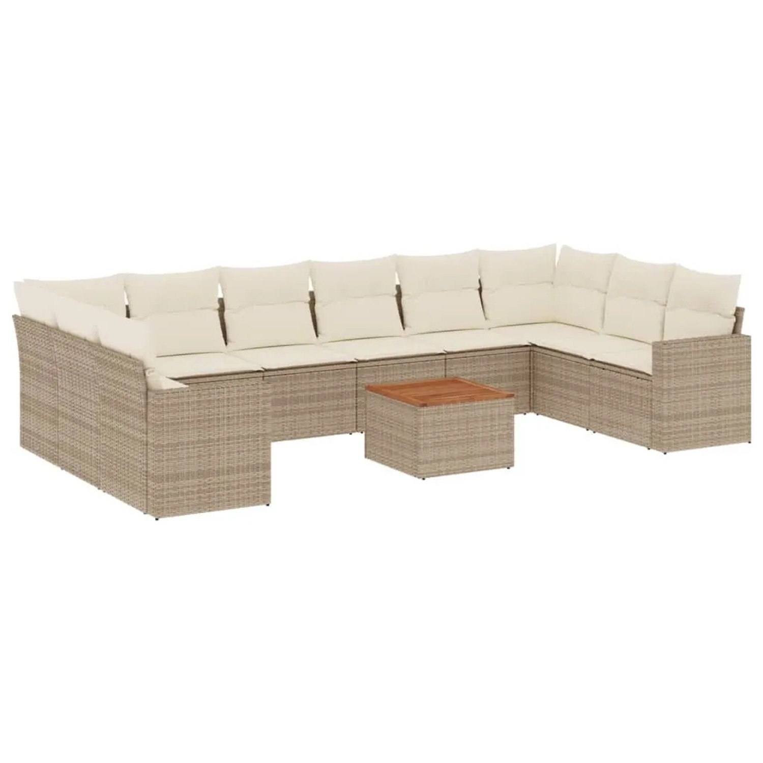 vidaXL 11-Tlg Garten-Sofagarnitur mit Kissen Beige Poly Rattan 3224294
