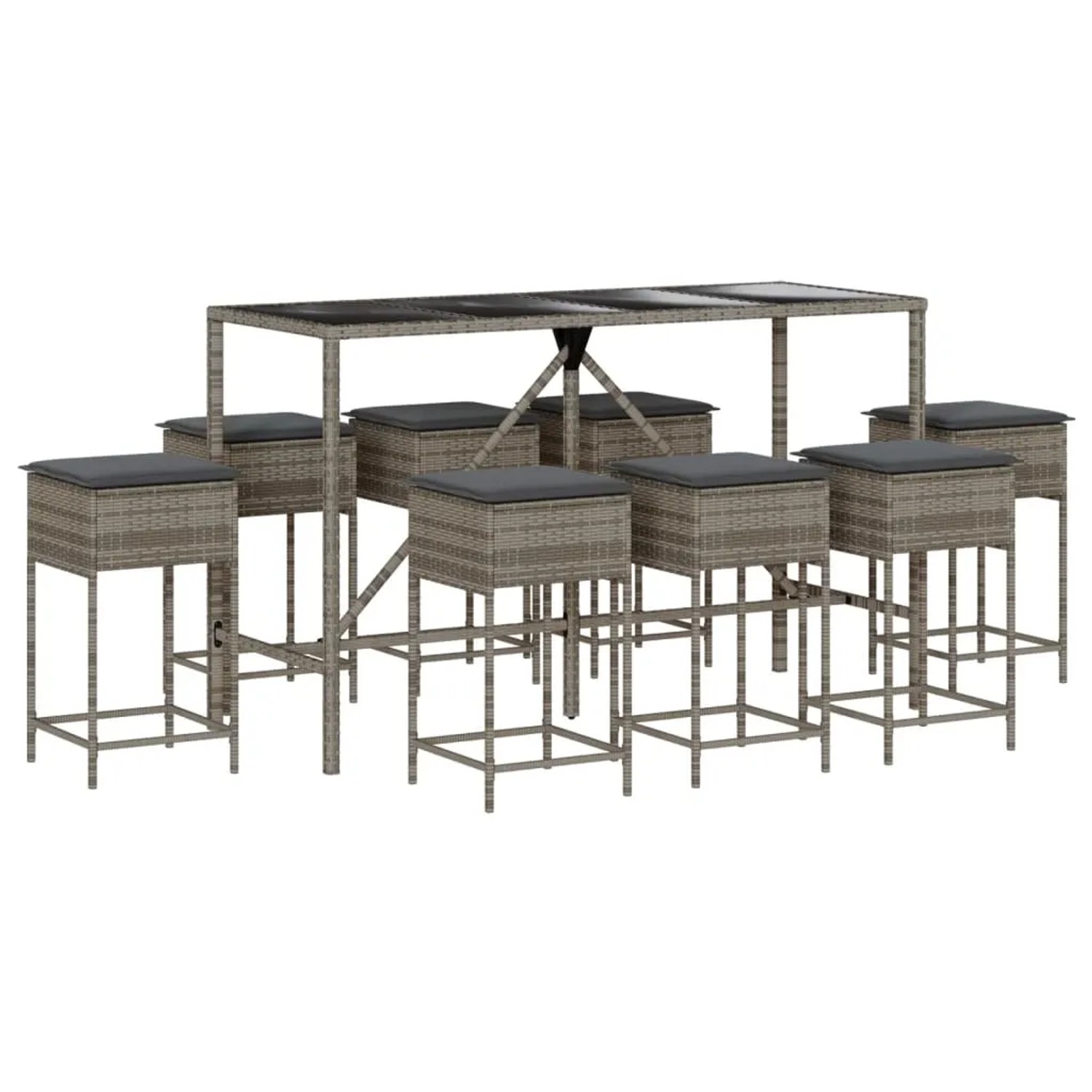 vidaXL 9-Tlg Gartenbar-Set mit Kissen Grau Poly Rattan 3261475