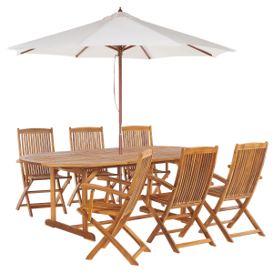 Beliani Gartentisch Set MAUI Heller Holzfarbton Beige 100x160x74