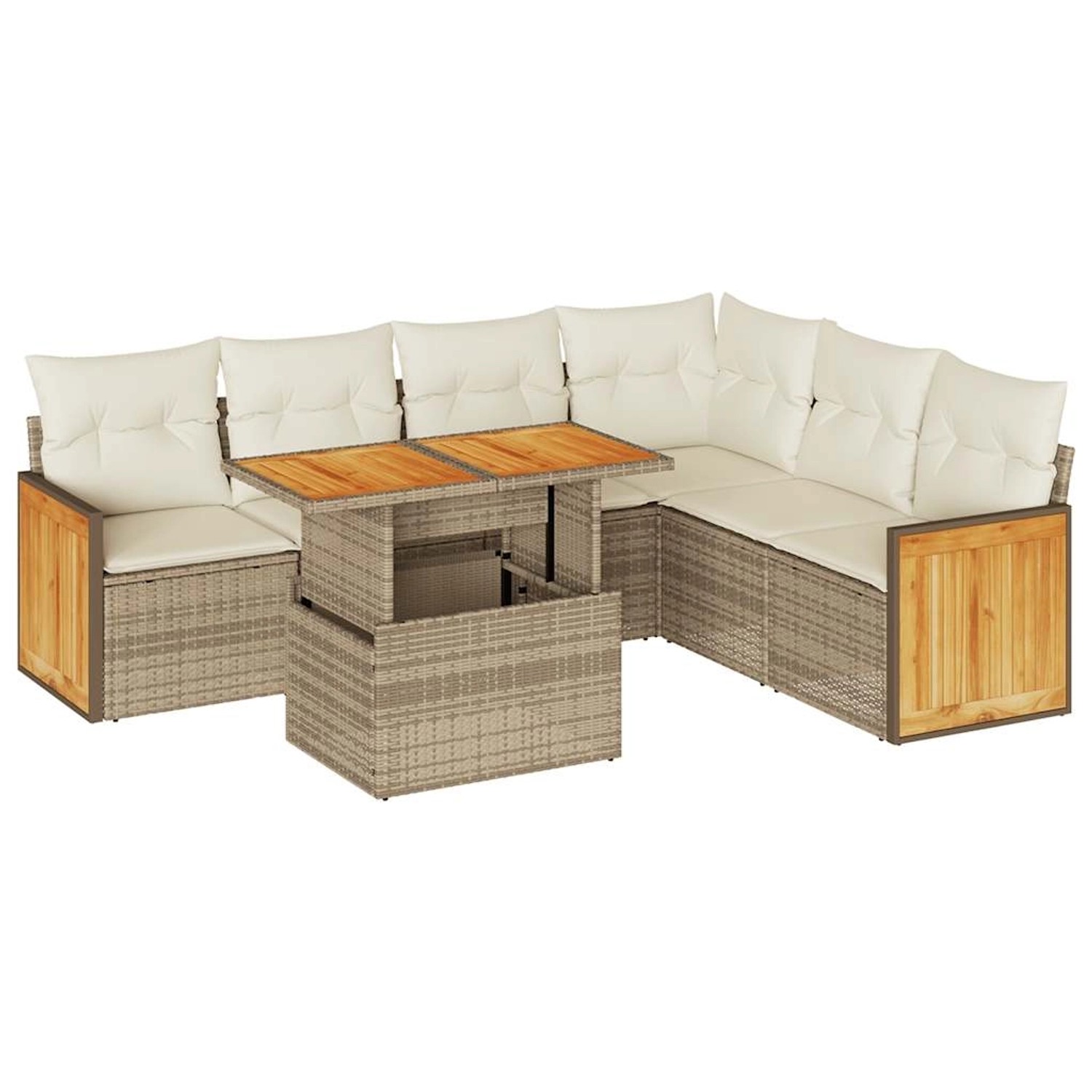 vidaXL 7-Tlg Garten-Sofagarnitur mit Kissen Beige Poly Rattan Akazie 332771 günstig online kaufen