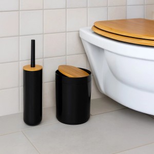 Relaxdays Badezimmerset Kunststoff Bambus Schwarz 7-teilig
