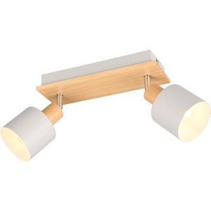 Trio Strahler Shanti, Warm-Grey, mit zwei Spots und Holzelementen.