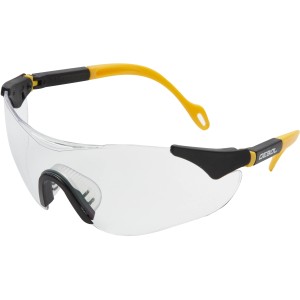 Gebol Schutzbrille Safety Comfort, transparent, mit gelben Bügeln und UV-Filter für optimalen Augenschutz.