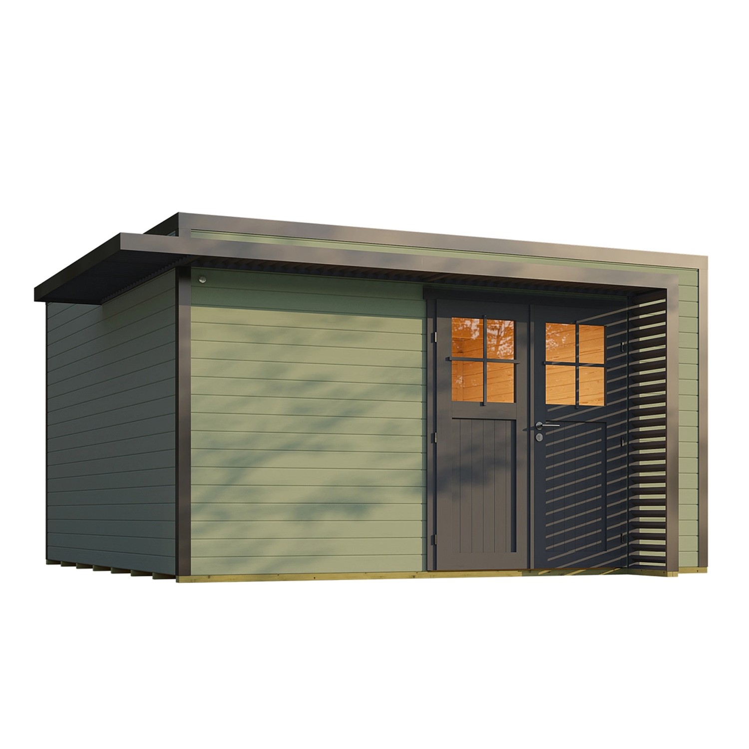 Weka Gartenhaus Amberley Doppeltür Graugrün/Anthrazit 400 cm x 400 cm günstig online kaufen