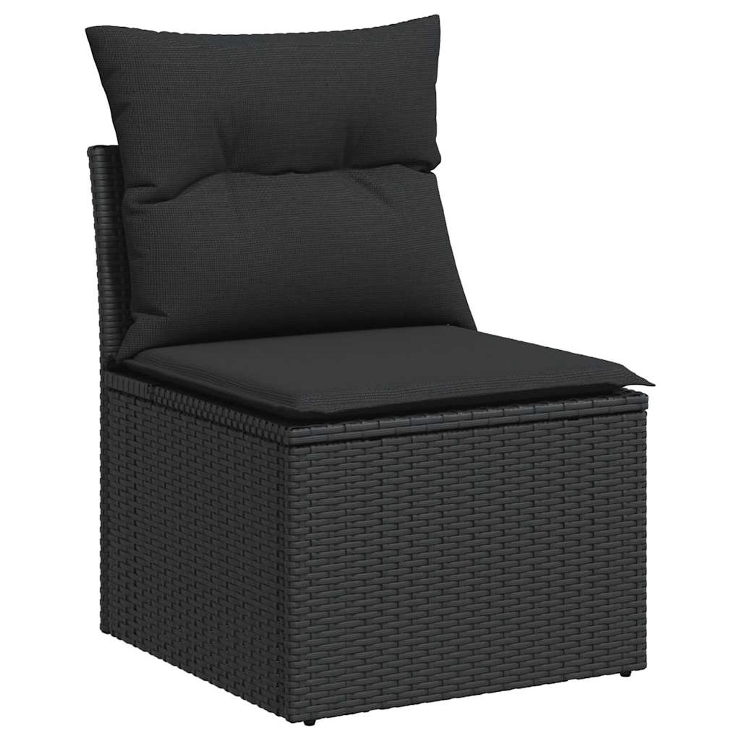 Schwarzes vidaXL Gartenmöbel-Element aus Rattan mit Kissen, Teil einer Sofagarnitur.