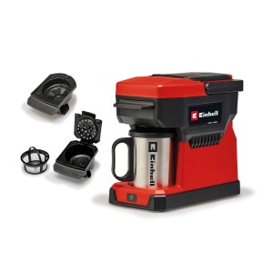 Einhell Akku-Kaffeemaschine TE-CF 18 Solo mit Zubehör (Filter, Pad) und Edelstahlbecher.