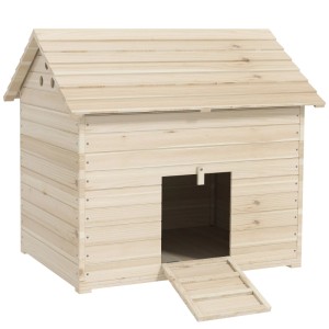 PawHut Entenhaus aus hellem Tannenholz mit aufklappbarem Dach, erhöhter Boden und Rampe. Ideal als Geflügelhaus.