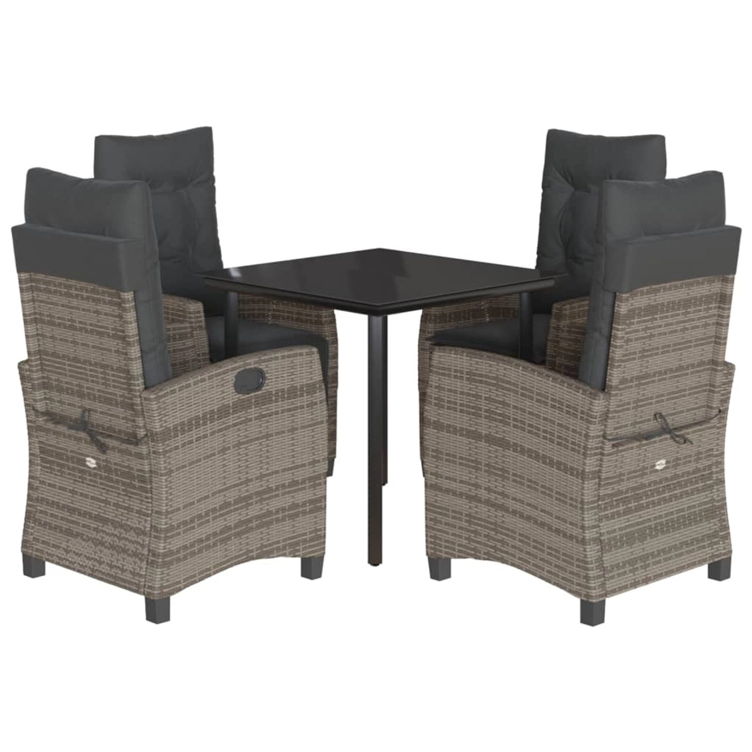 vidaXL 5-Tlg Garten-Essgruppe mit Kissen Grau Poly Rattan 3212794