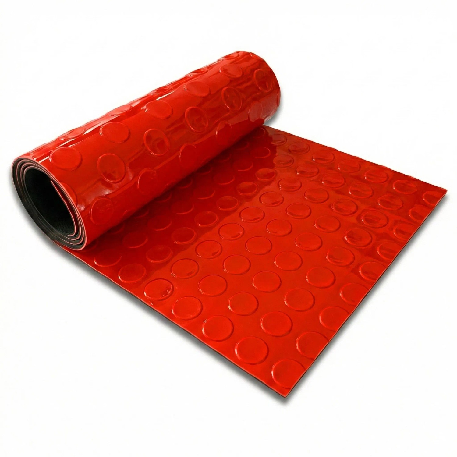 Floordirekt PVC-Bodenbelag Coin Mirror Flachnoppen Rutschfest Rot 110 x 300 cm