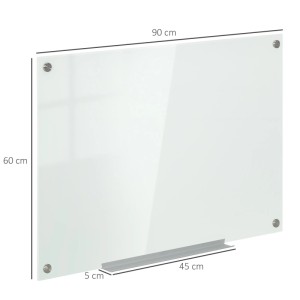 Weißes Vinsetto Glas-Whiteboard, 90x60 cm, mit silberner Stiftablage. Modernes Bürobedarf für Notizen.
