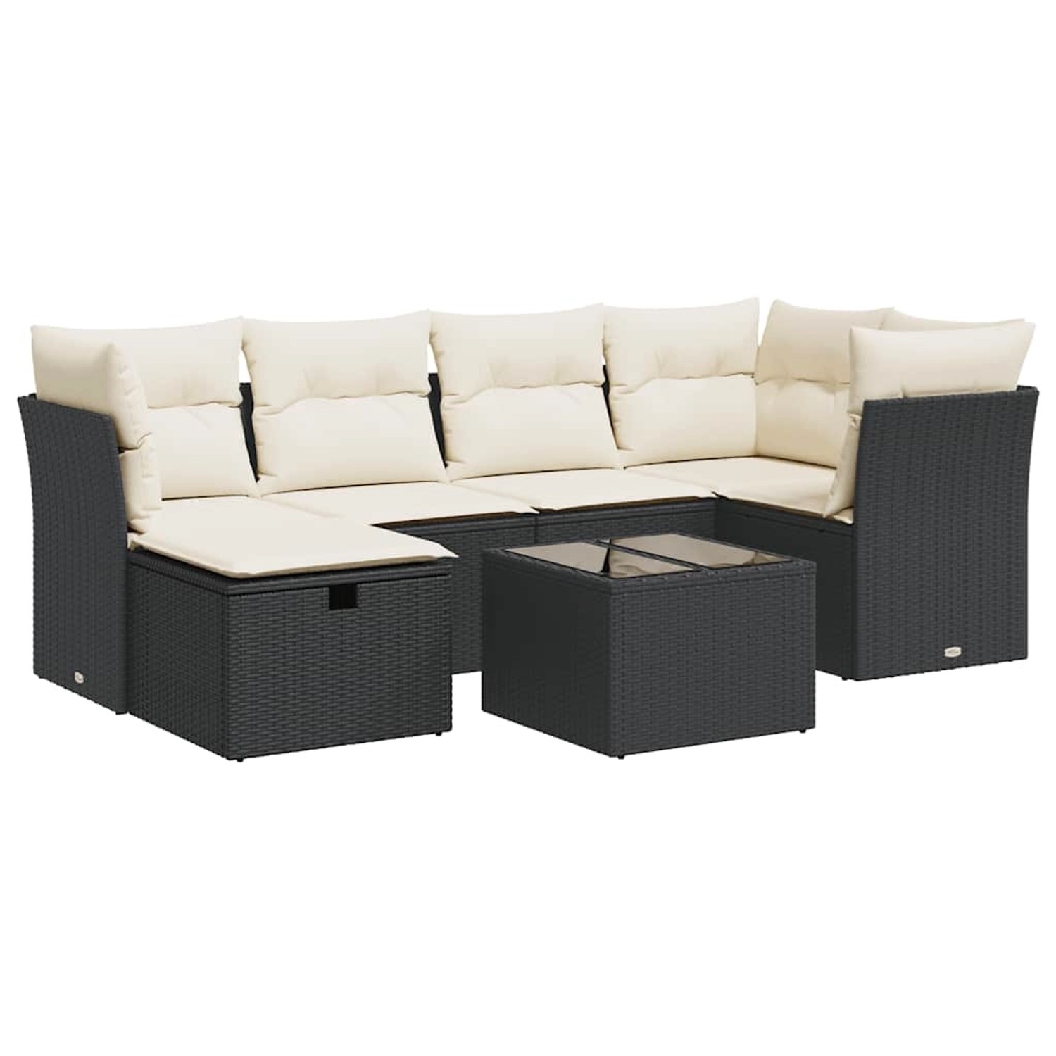 vidaXL 7-Tlg Garten-Sofagarnitur mit Kissen Schwarz Poly Rattan 3325292