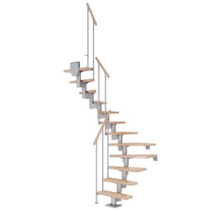 Dolle Mittelholmtreppe Dublin, Buche perlgrau, 1/2 gewendelt, mit Geländer.