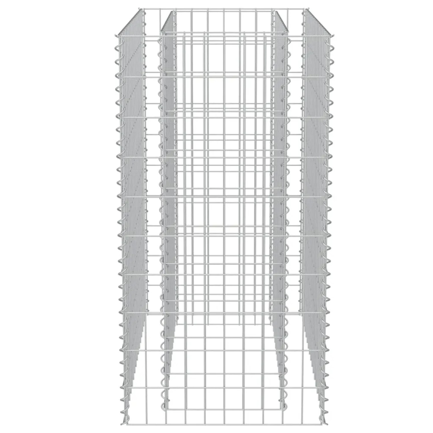 Leere, silberne Gabione aus Stahl, 90x50x100 cm, für Hochbeet oder Gartengestaltung.