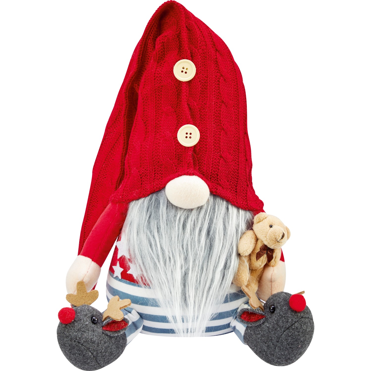 Stoff-Weihnachtsmann mit Teddy 30 cm Rot-Grau