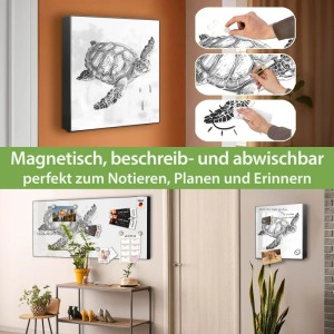 Banjado Großer Schlüsselkasten Metall 30x30cm Schwarz Scharnier Links 50 Haken Beschreibbar Magnetisch Motiv Schildkröte 2