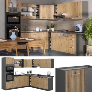 Vicco R-Line Eckküche in Artisan Eiche/Anthrazit, 237x247 cm. Küchenzeile in L-Form.