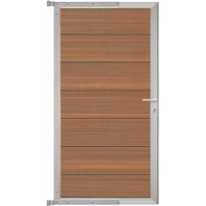 T&J Tor-Komplettset Tjörn, 90x173 cm, Mahagoni-Füllung, silberner Rahmen. Sichtschutzzaun-Tor.