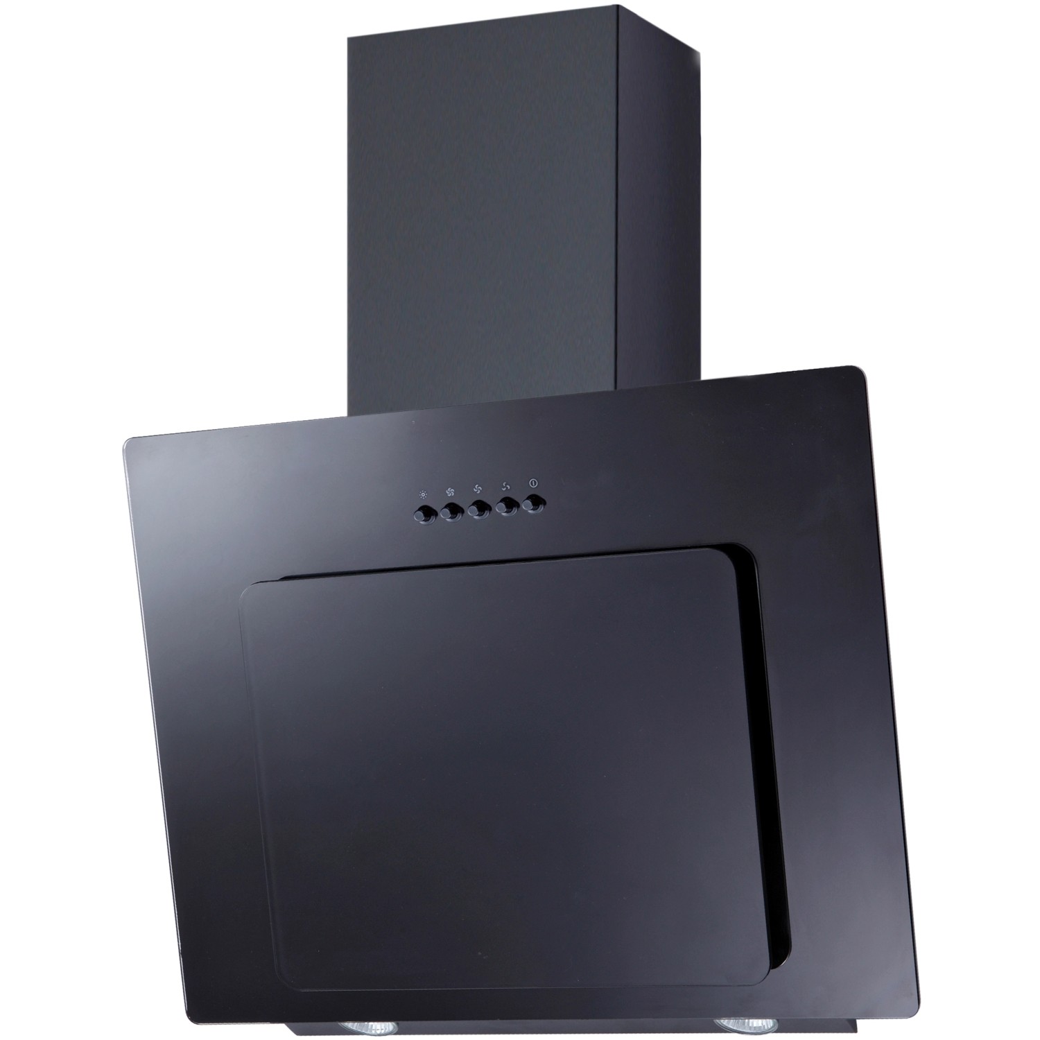 Schwarze Respekta Schräghaube für Winkelküche mit Bedienfeld und LED-Leuchten.