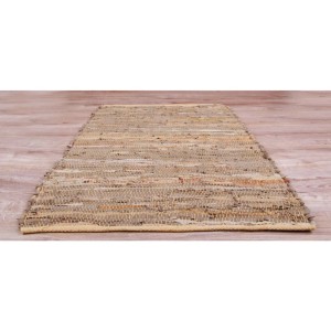 Bestlivings Leder-Flickenteppich, beige, 90x150cm. Moderner Teppich für Wohnräume.