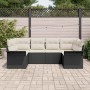 vidaXL Garten-Sofa-Set, 6-teilig, schwarz, Poly Rattan mit Kissen.