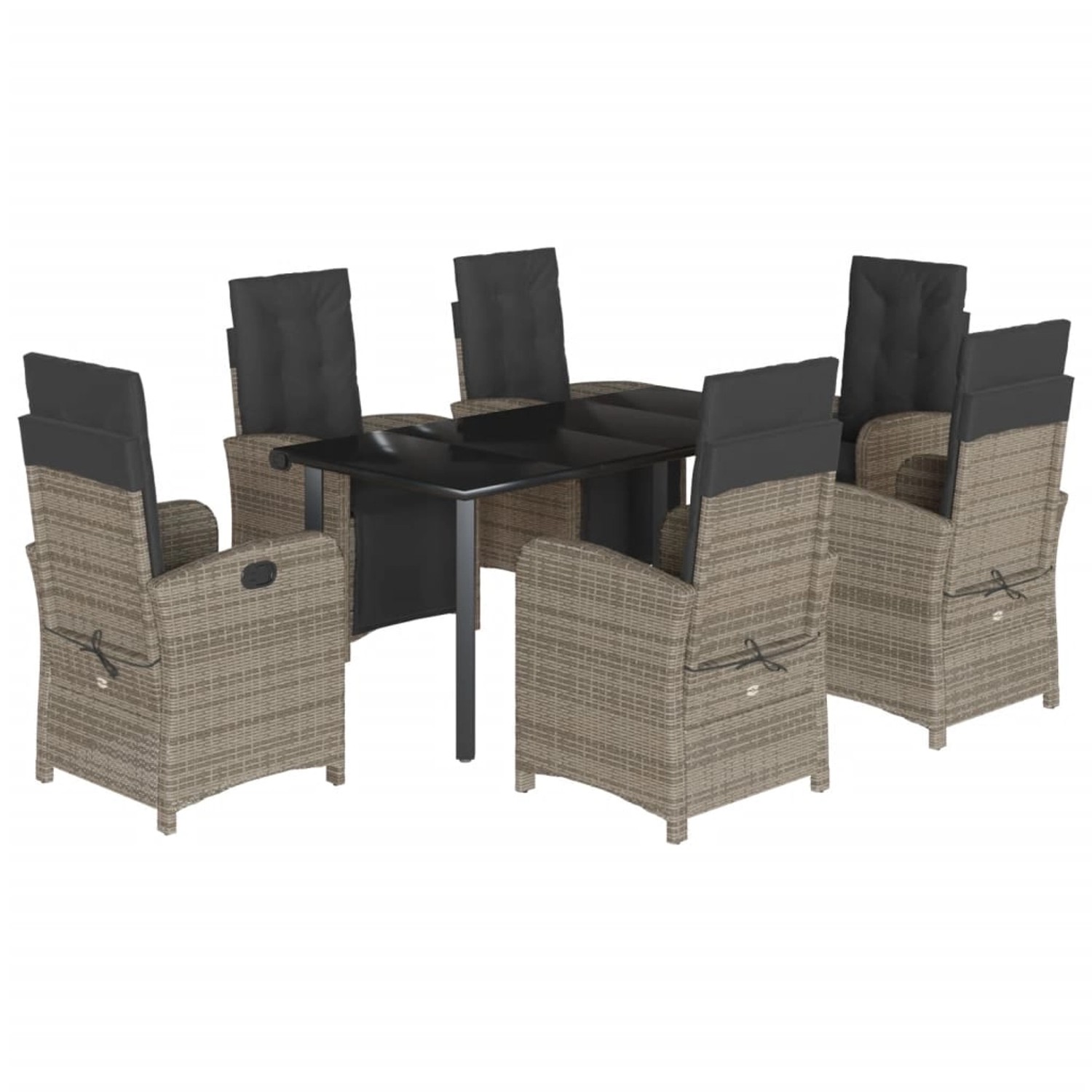 vidaXL 7-Tlg Garten-Essgruppe mit Kissen Grau Poly Rattan 3212567 günstig online kaufen