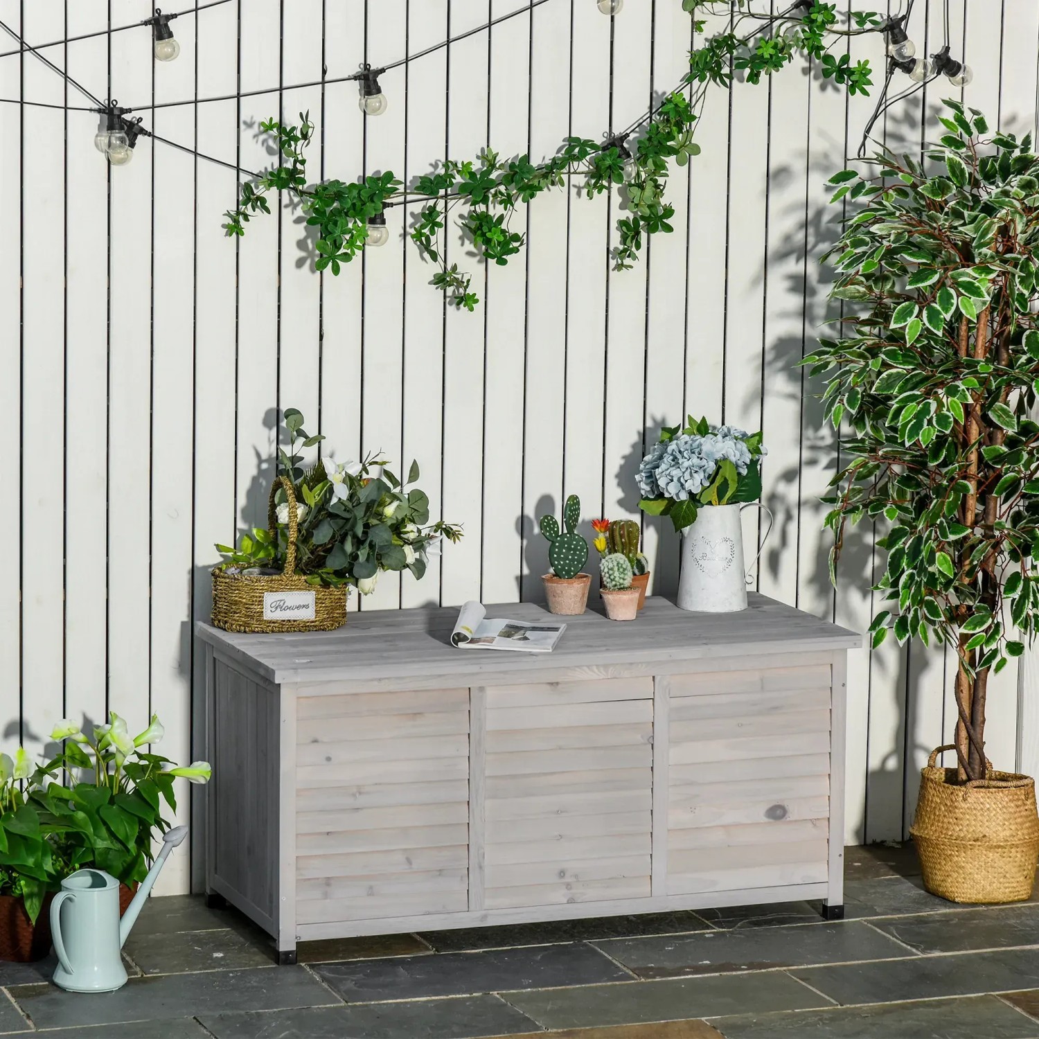 Outsunny Gartenbox, wetterfest, grau, 127x56x60 cm. Aufbewahrung für Garten, Terrasse & Balkon.