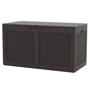 Costway Gartenbox 380 L mit Rollen Wasserdicht Rattanstruktur Braun