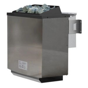 Edelstahl Saunaofen 9kW Bio Kombiofen mit grauen Saunasteinen. Ideal für Massivholz- & Elementsaunen.