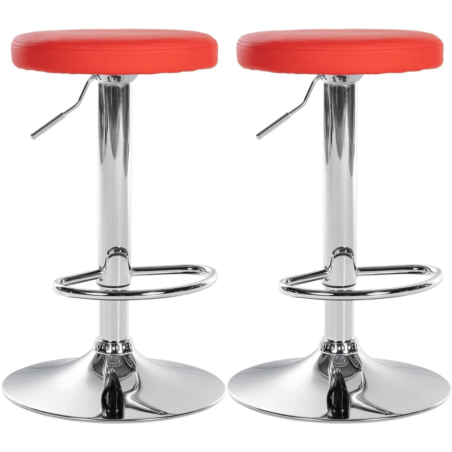 DELUKE 2er Set Barhocker KAZON Kunstleder Rot 38,5x38,5x60cm Silber Barstuhl Höhenverstellbar Drehbar Tresenhocker Trese...