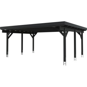 Kiehn-Holz Doppelcarport KH 311, anthrazitfarbene Holzkonstruktion mit Stahl-Dacheindeckung.