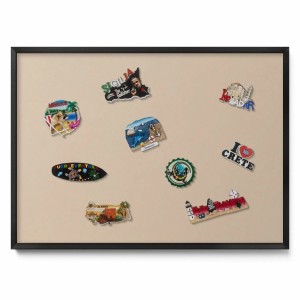 Tulup Magnettafel Reisemagnete Magnetboard Farbe Beige 70x50 cm Magnetpinnwand Metall für Urlaubsmagnete Schwarzer Rahmen