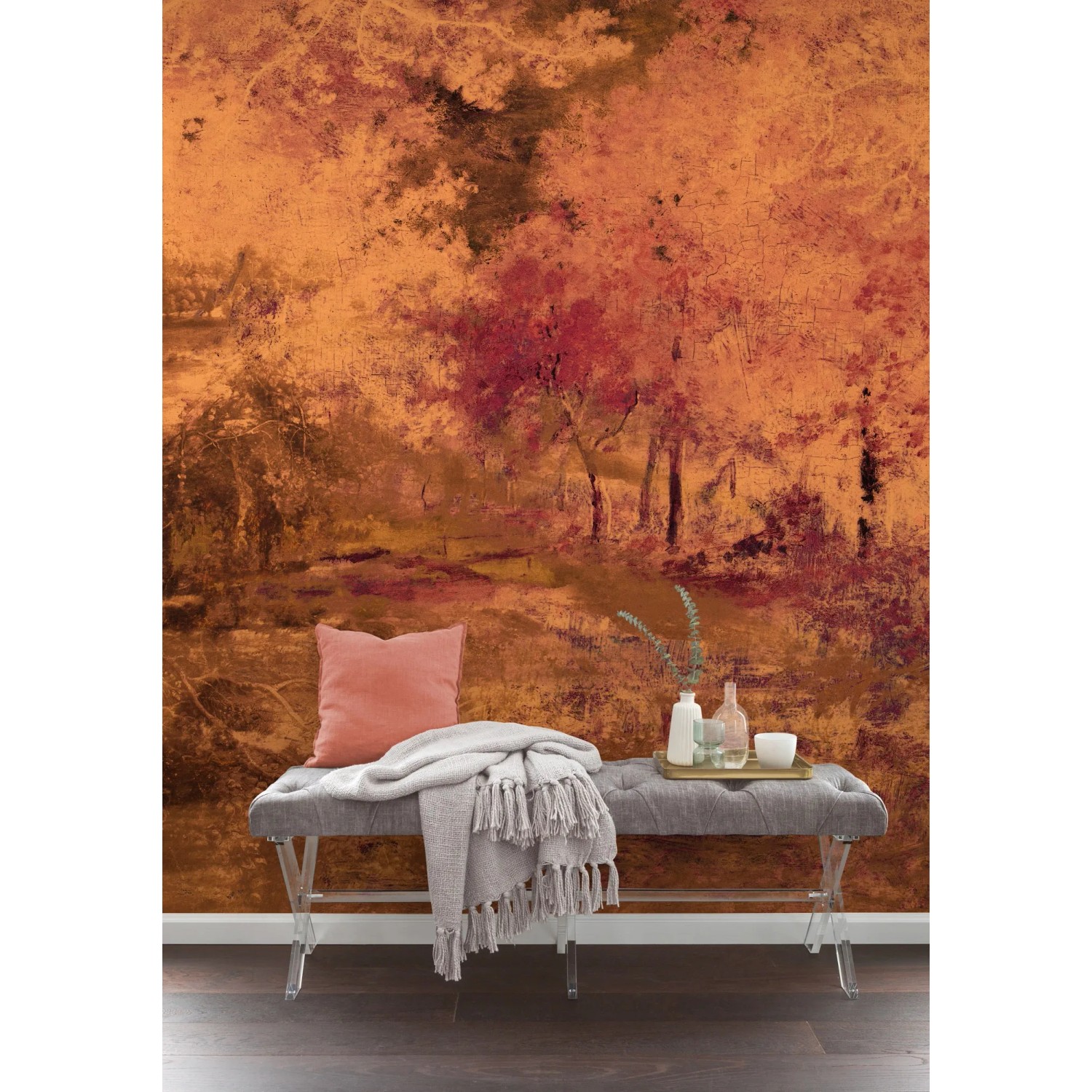 Komar Vlies Fototapete Autumna, 200x280 cm, mit Herbstwald-Motiv in warmen Farben.