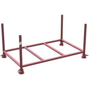 Schake Stapelpalette, braun lackiert, 1,5x0,87x0,3m. Robuste Baugeräte-Lösung für Lager und Transport.