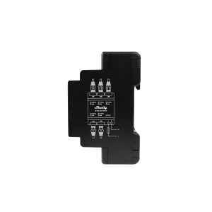 Schwarzer Shelly Ethernet-Switch mit 5 RJ45-Anschlüssen für die Hausautomation.