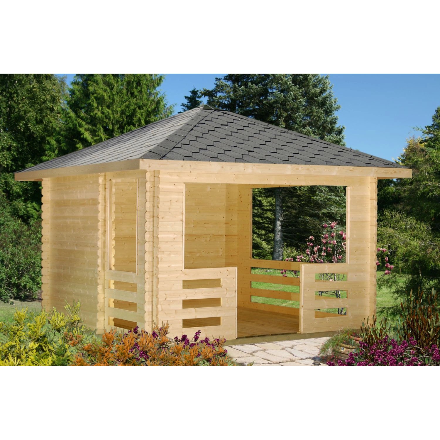 Palmako Holz-Pavillon Julie Natur unbehandelt 330 cm x 330 cm inkl. Fußboden