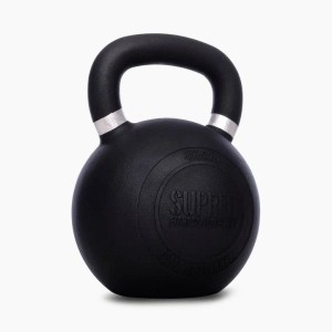 Schwarze Suprfit Elite Gusseisen Kettlebell 44 kg mit silbernen Ringen am Griff für Sport & Fitness.