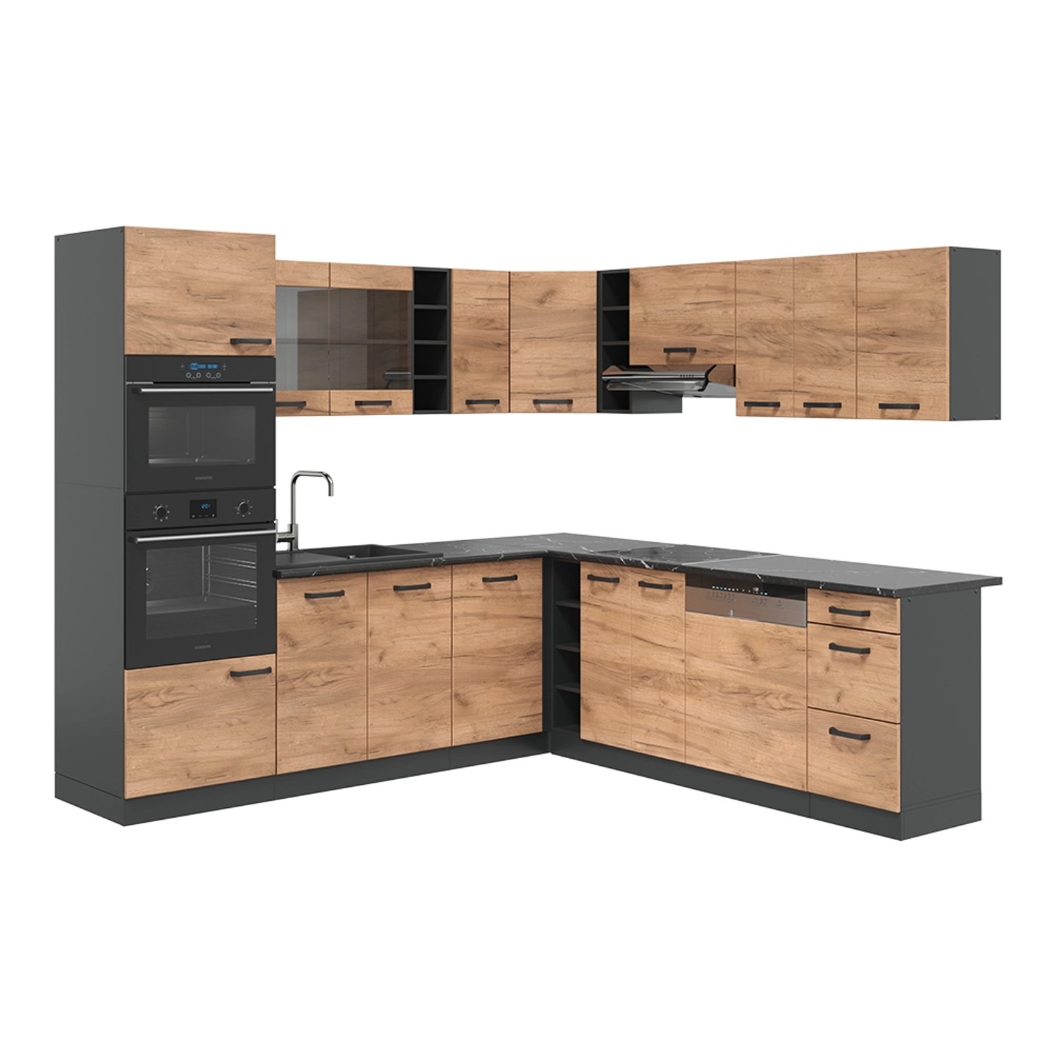 Vicco R-Line Eckküche Anthrazit/Goldkraft Eiche 237 x 247 cm AP Anthrazit günstig online kaufen