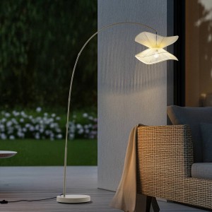 Lindby Bogenleuchte Valdorin Spritzwassergeschützt Modern in Creme aus Textil 1-flammig E27