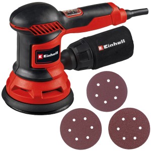 Einhell Exzenterschleifer TC-RS 425 E mit Staubfangsack und Schleifpapier.