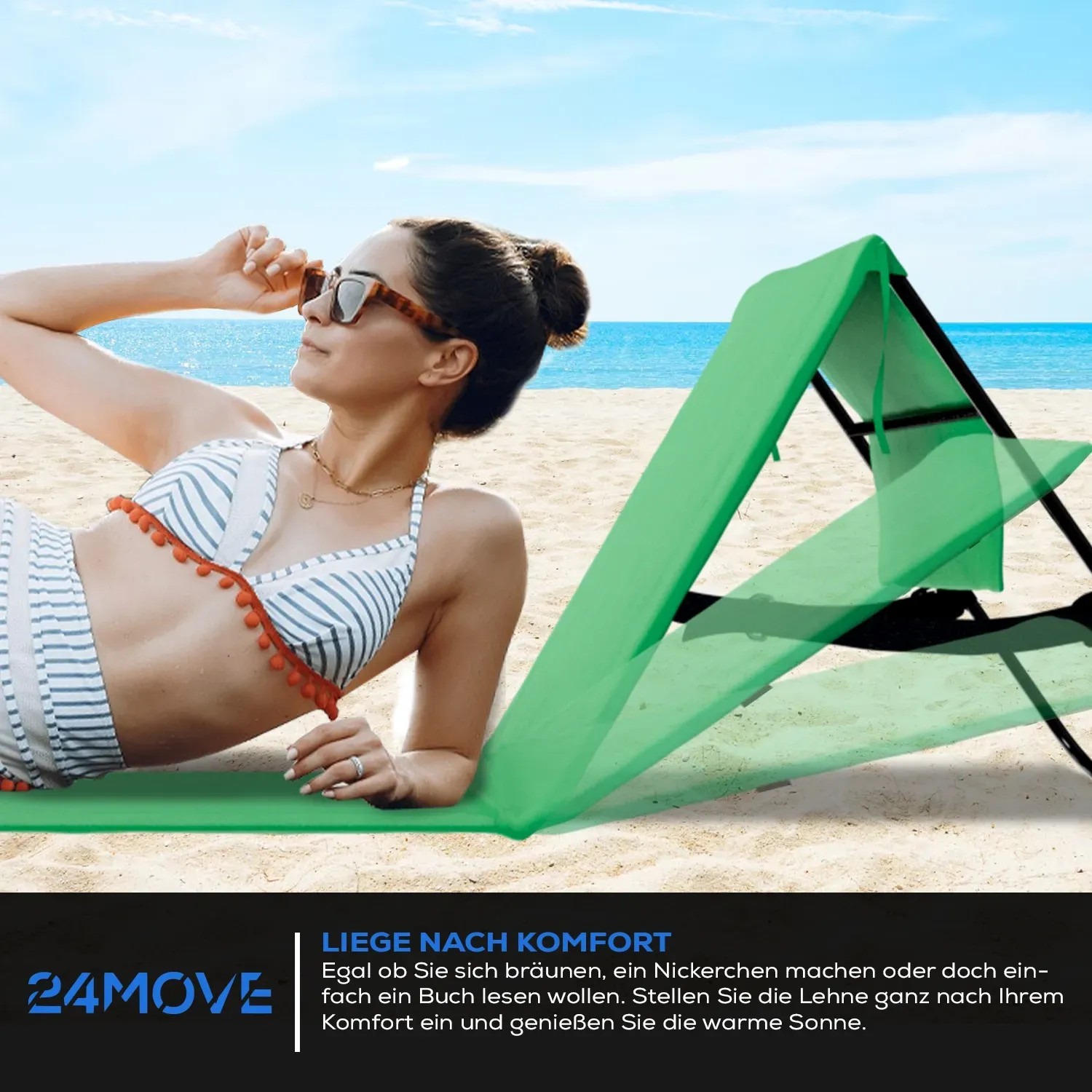 24MOVE Strandmatte Klappbar Mit Rückenlehne&Tasche - Mit Gurt 