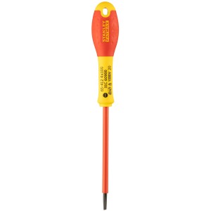 Stanley Fatmax isolierter Schlitz-Schraubendreher, 4x100 mm, gelb/rot, für sicheres Arbeiten.