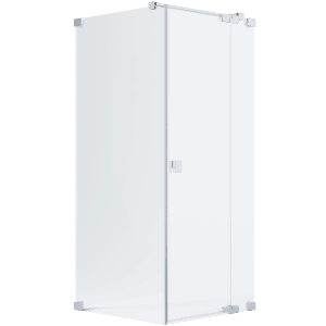 Schöner Wohnen Eckdusche mit Drehtür, Festteil und silbernen Beschlägen, 80x90x200 cm.
