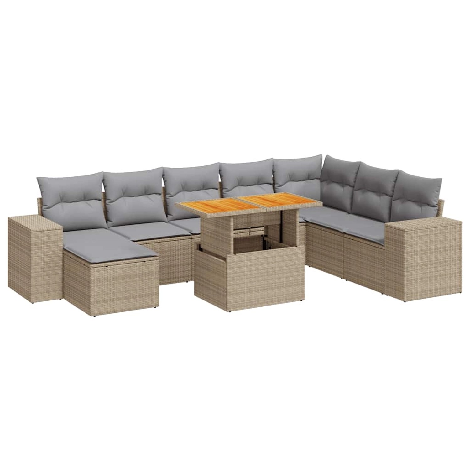 vidaXL 9-Tlg Garten-Sofagarnitur mit Kissen Beige Poly Rattan Akazie 332741 günstig online kaufen
