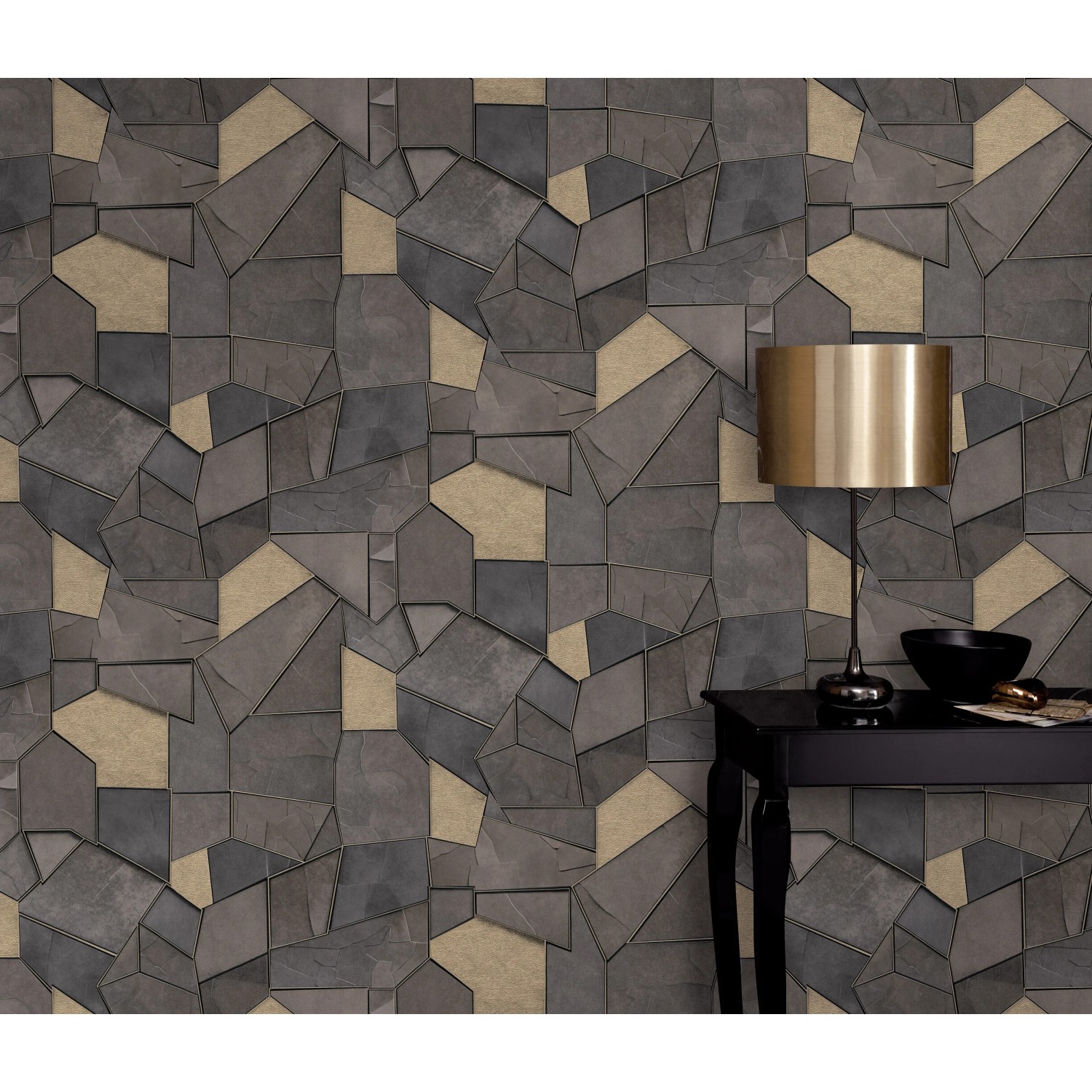 Erismann Vliestapete Elle Decoration 4 Mosaique Taupe mit 3D-Schieferoptik.