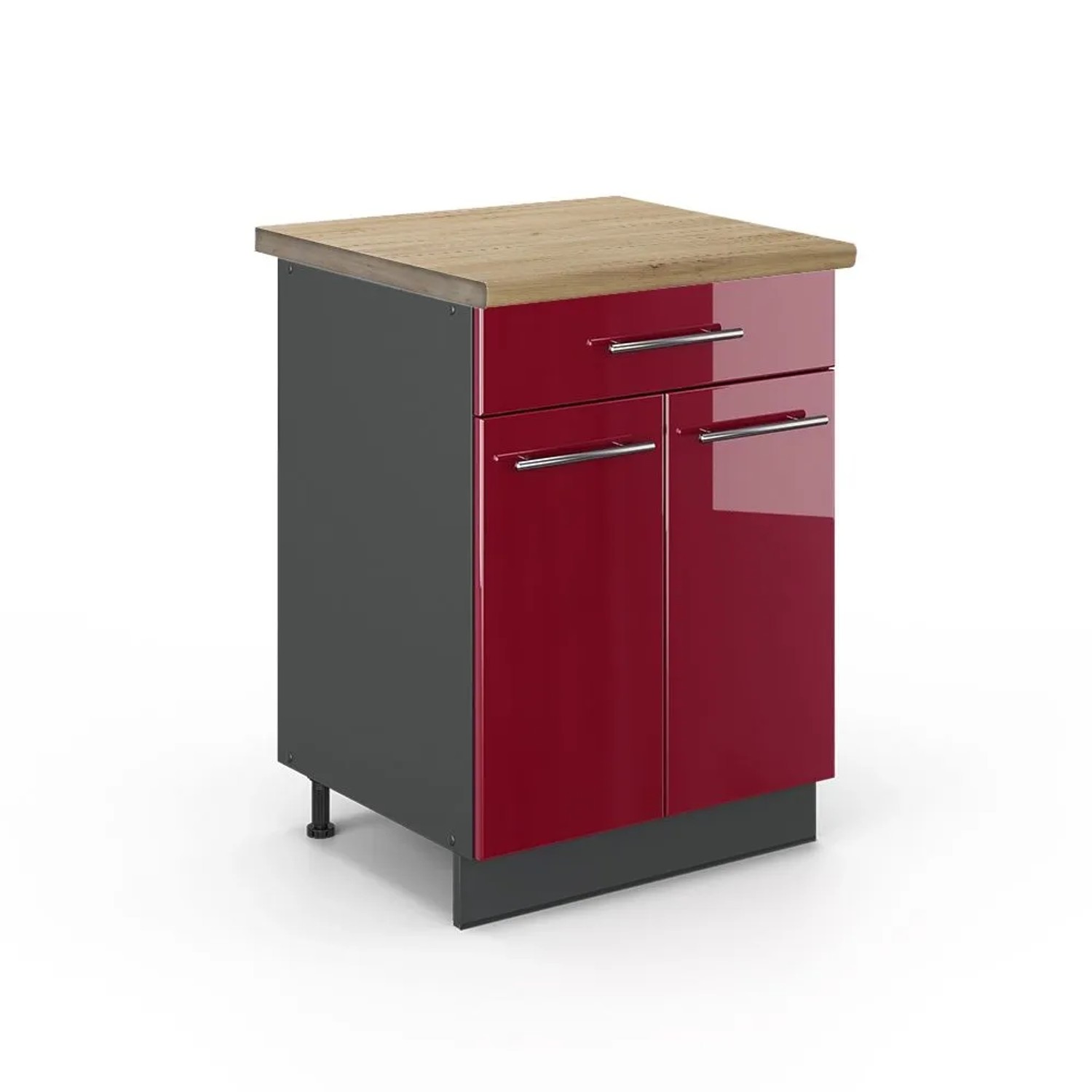 Vicco Küchenunterschrank Fame-Line Bordeaux Hochglanz Anthrazit 60 cm mit Schublade AP Eiche