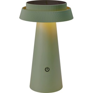 Grüne Solar-Tischleuchte Nerano, Ø 14x23cm, mit Solarpanel und warmweißem Licht. Dimmbare Deko-Leuchte für Tisch und Garten.