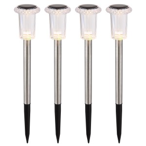 4er Set Globo LED-Solarleuchten aus Edelstahl, 33 cm hoch, für Garten und Wege.