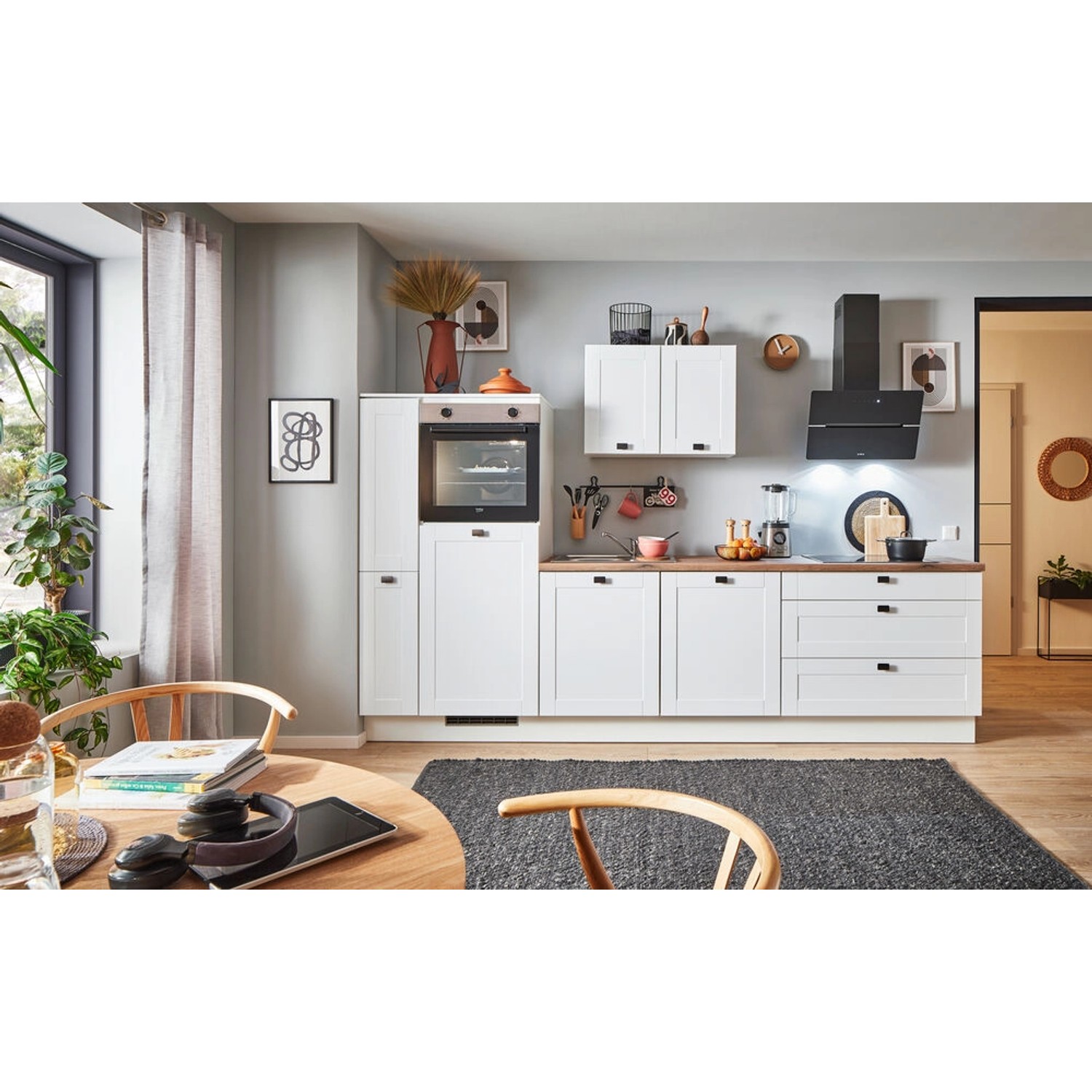 Thumbnail - pino Küchenzeile 280 cm Weiß matt Anschlag,inks 1 Geräte-, 1 Apothekerschrank