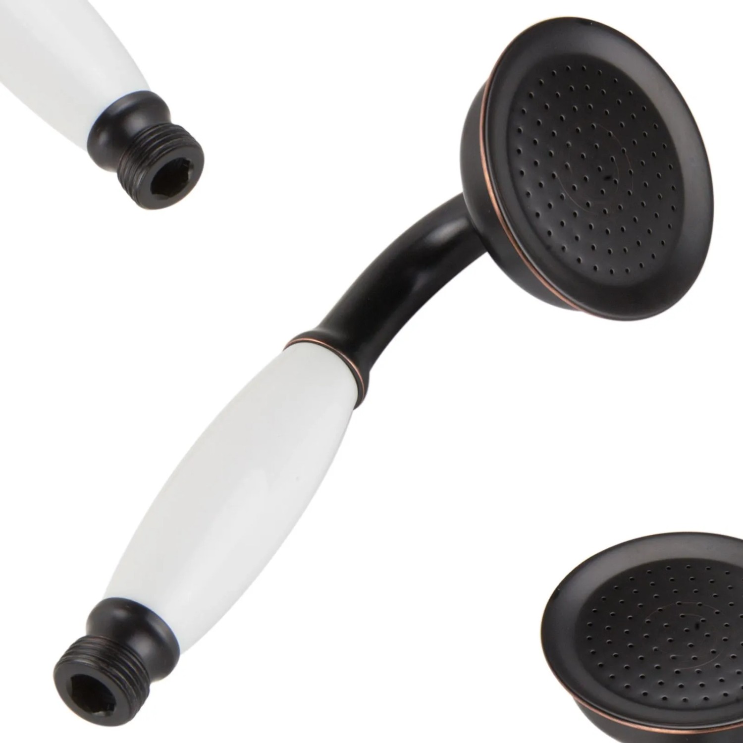 PaulGurkes Handbrause Nostalgie schwarz, weißer Keramikgriff. Antikes Design für Brausesets.