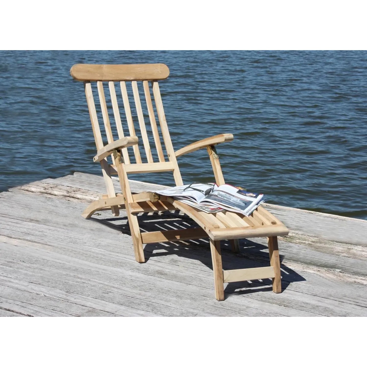 DELUKE Deckchair LEON 3-Fach Verstellbar Natur Teak Liegestuhl Gartenstuhl Sonnenliege_2